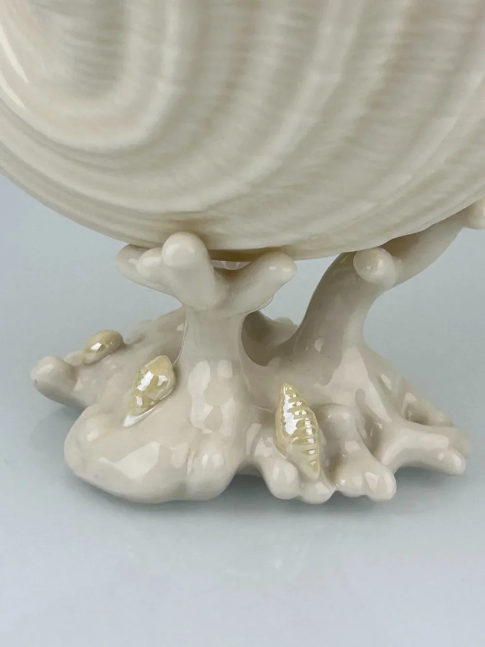 Belleek Ireland Cardium Shell On Coral Base Compote Candy Pedestal Bowl Beige